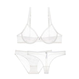 Mesh Lace Transparent Unlined 3-Piece Bra Panties Thong Set