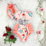 Women's Sexy V-neck High Waist Floral Ruffled Bikini Set