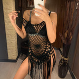 Women Fringe Tassel Crochet Tunic Cover-Ups Beachwear