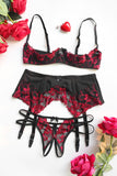 Lace Hollow Out Ultra-Thin Bra Panty Garter Lingerie Set