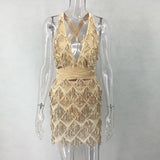 Women Sequins Fringed Bandage  Party Dress