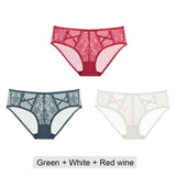 3 pieces - Mid-Rise Lace Embroidery Hollow Out Transparent Panties