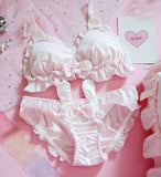 Bow Ruffle Rabbit Ears Lingerie Bra and Panties Set