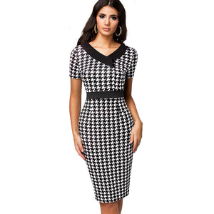 Women Contrast Color Patchwork Vintage Bodycon Dress