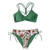 Stripe Floral Bikini Sets Low Waist Two Pieces Swimwear