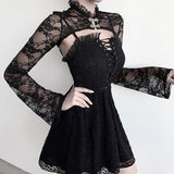 Lace Vintage Flower Embroidery Long Sleeve Gothic