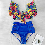 High Waist Ruffle Swimwear Floral Print Push Up Bikinis