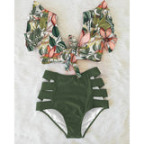 High Waist Ruffle Swimwear Floral Print Push Up Bikinis