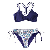 Stripe Floral Bikini Sets Low Waist Two Pieces Swimwear