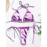 Women's Sexy Leather Swimwear Two-Pieces Bikini Set