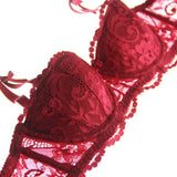 Lace Floral Half Cup Gather Bra Thong 2-Piece Lingerie Set