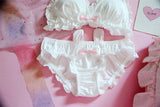 Bow Ruffle Rabbit Ears Lingerie Bra and Panties Set