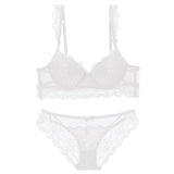 Cotton Push Up Thick Embroidery Lace Bra Underwear Set