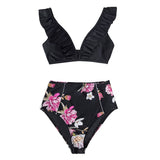 Floral Ruffled High-Waist V-Neck Tank 2-Pieces Bikini Sets