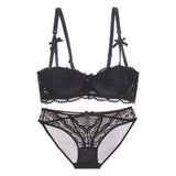 Embroidery Thin Cotton Push Up Lace Bra Underwear Set