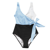 Color Block One-piece Swimsuit Patchwork Belt Bow Monokini