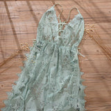 Floral Lace Transparent Low-Cut Deep V Backless Sleepwear Lingerie