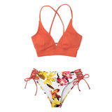 Floral Lace-Up Bikini Set Women V-neck 2-Pieces Swimsuits