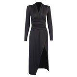 Gothic High Waist Long Sleeve Slit Dress