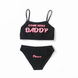 Two piece set New Fashion COME HERE DADDY Letter Print Tank Top Sexy Sleeveless Summer Harajuku Kawaii Cropped Feminino Bikini