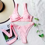 Sexy Knotted Bikini Mid Waist Women Two-Pieces Swimwear