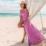 Print Cover Up Tunic Bubble Sleeve Swimsuit With Belt