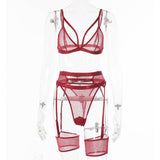 3-Piece Bra Set Transparent Hollow Out Bra And Panty Lingerie Set