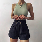 O-Neck Solid Cotton Vest Tank Top Sleeveless Club Short Tops