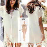 Crochet Cover Up With Fringe Trim Hollow Tunic Beachwear