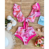 Women's Sexy V-neck High Waist Floral Ruffled Bikini Set