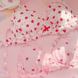 Strawberry Print Milk Silk Wire Free Underwear Bra and Panty Set