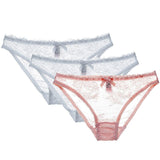 Low-Waist Hollow Bow Underwear Transparent Panties 3-Piece