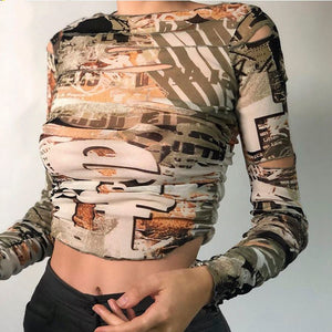 Women's Hollow Out Street T-shirt Long Sleeve Crop Top