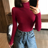 Women Knitted Sweater Long Sleeve Turtleneck Slim Jumper