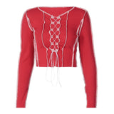 Long Sleeve Crop Tops Women Ribbed Sexy Party Knitwear T-Shirt