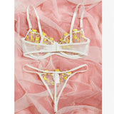 Floral Embroidery Erotic Lingerie Lace Transparent Bra Underwear Set