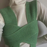 Knitted Crop Tops Sleeveless Pullover Bandage Sweater