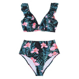 Floral High-Waisted Swimsuit Ruffled Tank Top Bikini Set