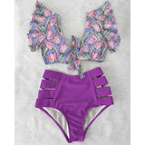 High Waist Ruffle Swimwear Floral Print Push Up Bikinis