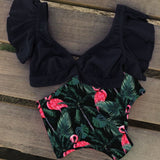 Women's Sexy V-neck High Waist Floral Ruffled Bikini Set