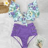 High Waist Ruffle Swimwear Floral Print Push Up Bikinis