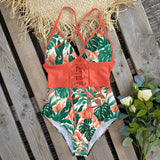 Backless Push Up Abdomen Control Waist Print Vintage Retro Beach Wear