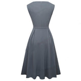 Brief Elegant Solid Color A-Line Flare Dress with Pocket