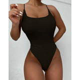 Women's  Sexy Backless High Cut Ribbed 1-Piece Swimsuits