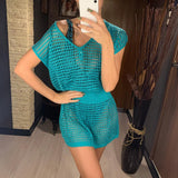 Women's Crochet Knitted Cover up Tunic Robe Beachwear