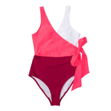 Color Block One-piece Swimsuit Patchwork Belt Bow Monokini