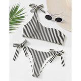 Women's Bikinis One Shoulder Push Up Striped Printing Swimsuit