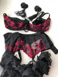 Lace Hollow Out Ultra-Thin Bra Panty Garter Lingerie Set