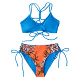 Stripe Floral Bikini Sets Low Waist Two Pieces Swimwear