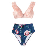 Floral Ruffled High-Waist V-Neck Tank 2-Pieces Bikini Sets